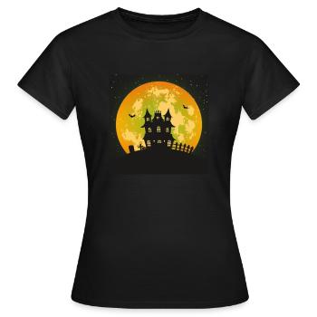 Gruseliges Spukhaus mit Vollmond - Frauen T-Shirt - Schwarz - Vorne - AI Model Female 172 dark (172cm)