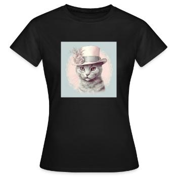 Cat with a hat - Women's T-Shirt - black - Front - AI Model Female 172 dark (172cm)