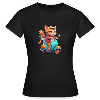 Katze fährt Roller - Frauen T-Shirt - Schwarz - Vorne - AI Model Female 172 dark (172cm)