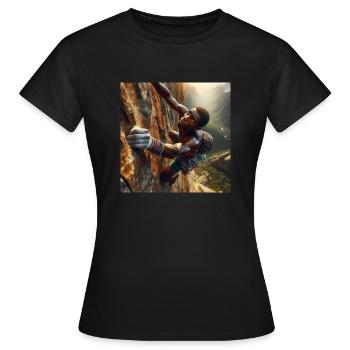 Man climbing steep rock face by Angelical Art - Women's T-Shirt - black - Front - AI Model Female 172 dark (172cm)
