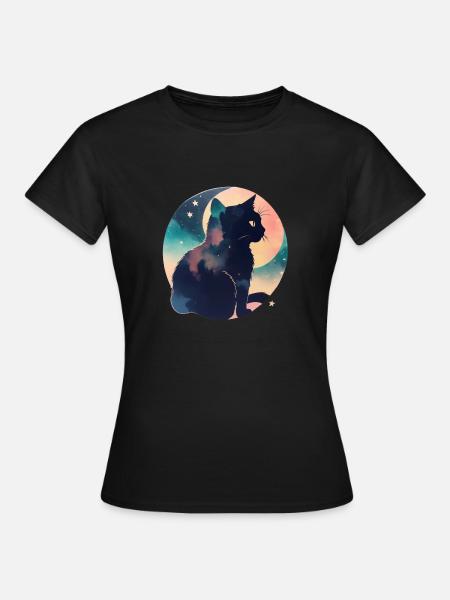 Katze in den Sternen - Frauen T-Shirt - Schwarz