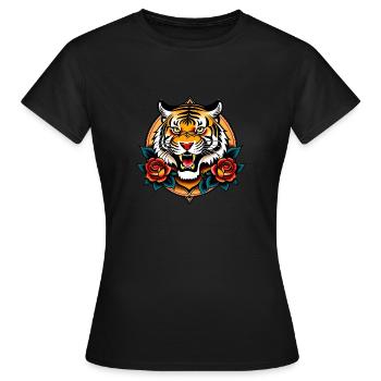 Tatouage de tigre féroce - T-shirt Femme - noir - Devant - AI Model Female 172 dark (172cm)