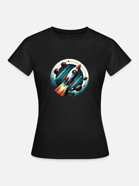Retro Rocket and Planets - Women's T-Shirt - black