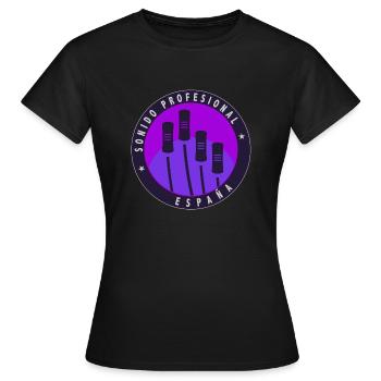 Logo mit violettem Hintergrund. - Frauen T-Shirt - Schwarz - Vorne - AI Model Female 172 dark (172cm)