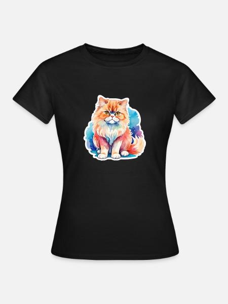 Perserkatze Wasserfarben - Frauen T-Shirt - Schwarz