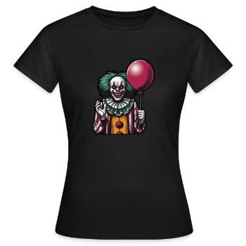 Gruseliger Cartoon-Clown mit roten Haaren und gruseligem Lächeln - Frauen T-Shirt - Schwarz - Vorne - AI Model Female 172 dark (172cm)