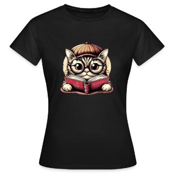 Gelehrte Miez - Frauen T-Shirt - Schwarz - Vorne - AI Model Female 172 dark (172cm)