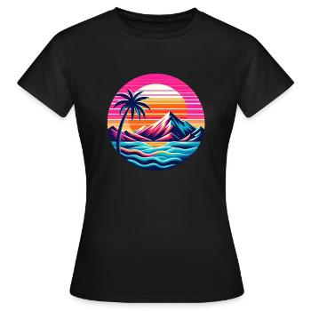 90s look neon palm tree with mountains - Women's T-Shirt - black - Front - AI Model Female 172 dark (172cm)