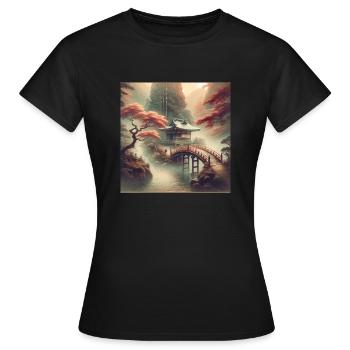 Japan Vintage Teepavilion Brücke - Frauen T-Shirt - Schwarz - Vorne - AI Model Female 172 dark (172cm)