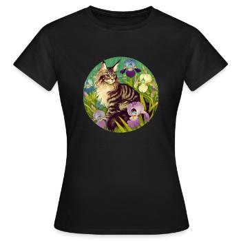 Braun getigerte Katze Iris - Frauen T-Shirt - Schwarz - Vorne - AI Model Female 172 dark (172cm)