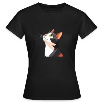 Katze schaut nach oben - Frauen T-Shirt - Schwarz - Vorne - AI Model Female 172 dark (172cm)