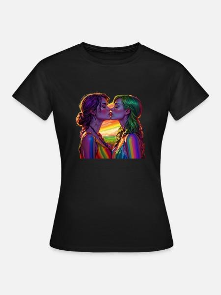 Regenbogenfarbene Lesben - Frauen T-Shirt - Schwarz