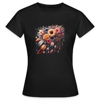 Fleurs et plume - T-shirt Femme - noir - Devant - AI Model Female 172 dark (172cm)