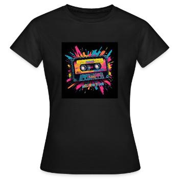 Kassette 80er - Bo-Grafik - Frauen T-Shirt - Schwarz - Vorne - AI Model Female 172 dark (172cm)