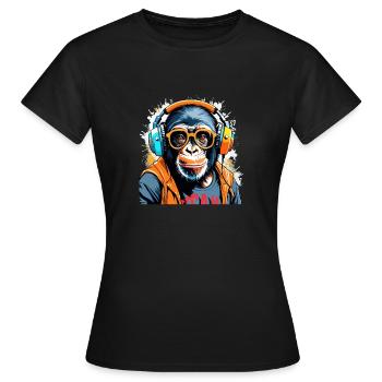 DJ Affe Chimpanse Musik - Frauen T-Shirt - Schwarz - Vorne - AI Model Female 172 dark (172cm)
