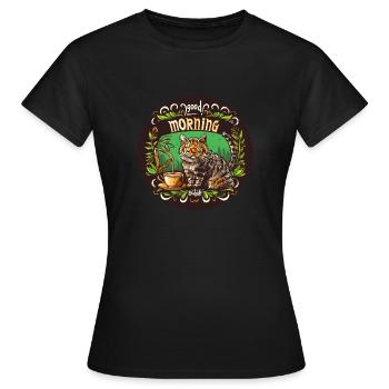 Die Katze ist gegen frühes Aufstehen - Frauen T-Shirt - Schwarz - Vorne - AI Model Female 172 dark (172cm)