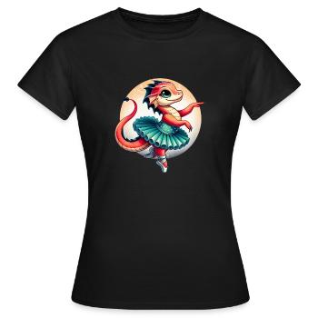 Drachenballerina tanzt , Drache tanzt niedlich - Frauen T-Shirt - Schwarz - Vorne - AI Model Female 172 dark (172cm)