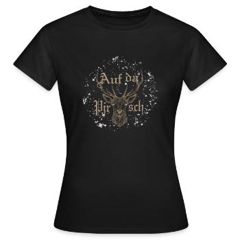 Hirsch Trachtenshirt Pirsch Alm Jäger Berg Wald - Frauen T-Shirt - Schwarz - Vorne - AI Model Female 172 dark (172cm)
