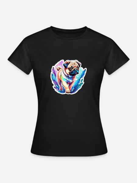 Mops Wasserfarben - Frauen T-Shirt - Schwarz