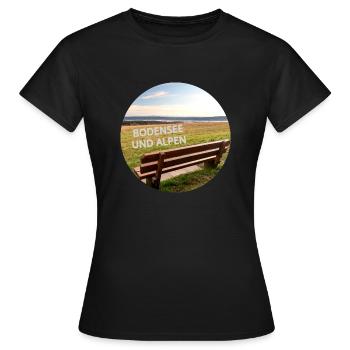Point de vue sur le lac de Constance et les Alpes avec siège en bois - T-shirt Femme - noir - Devant - AI Model Female 172 dark (172cm)