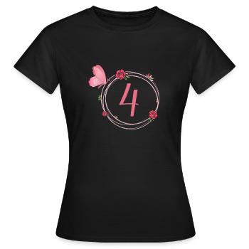 4e anniversaire papillon et fleurs fillettes - T-shirt Femme - noir - Devant - AI Model Female 172 dark (172cm)