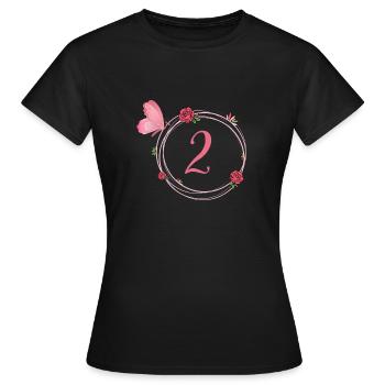 2e anniversaire papillon et fleurs fillettes - T-shirt Femme - noir - Devant - AI Model Female 172 dark (172cm)