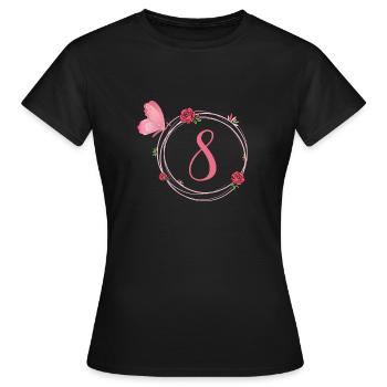 8e anniversaire papillon et fleurs fillettes - T-shirt Femme - noir - Devant - AI Model Female 172 dark (172cm)