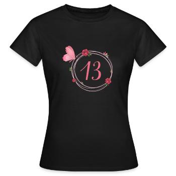 13e anniversaire papillon et fleurs fillettes - T-shirt Femme - noir - Devant - AI Model Female 172 dark (172cm)