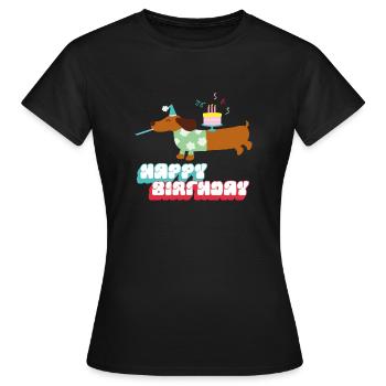 Vœux d’anniversaire teckel - T-shirt Femme - noir - Devant - AI Model Female 172 dark (172cm)