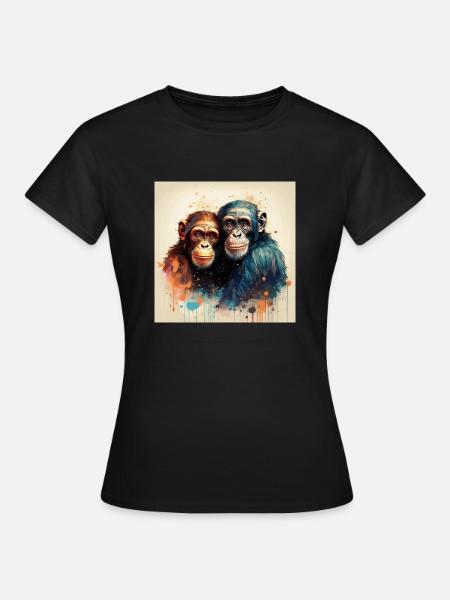 Verliebte Chimpansen - Frauen T-Shirt - Schwarz