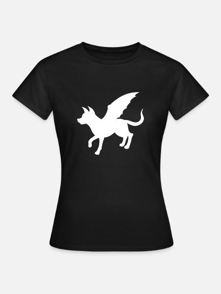 Höllenhund - Silhouette mit Dämonenflügeln - Frauen T-Shirt - Schwarz