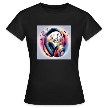 Musik Melodie Kopfhörer mit Noten - Frauen T-Shirt - Schwarz - Vorne - AI Model Female 172 dark (172cm)