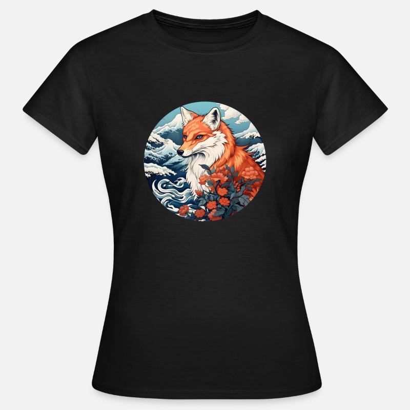 Fox wave Ukiyo-e Hokusai - Women's T-Shirt - black
