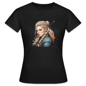 Wikinger Barbar Kriegerin - Frauen T-Shirt - Schwarz - Vorne - AI Model Female 172 dark (172cm)