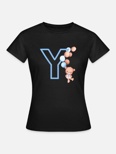 Blauer Buchstabe Y Bär - Frauen T-Shirt - Schwarz