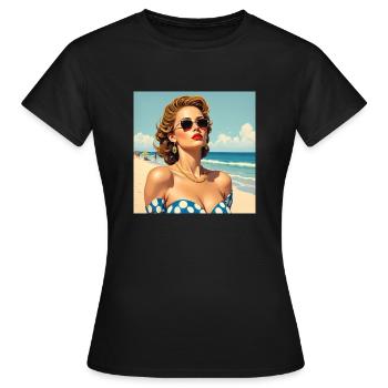 Das Model am Strand - Frauen T-Shirt - Schwarz - Vorne - AI Model Female 172 dark (172cm)