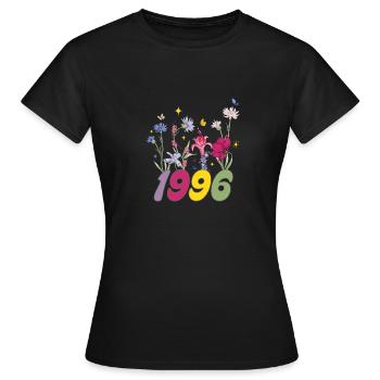 Geburtsjahr 1996 Wildblumen - Frauen T-Shirt - Schwarz - Vorne - AI Model Female 172 dark (172cm)