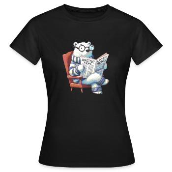 Eisbär liest Zeitung - Frauen T-Shirt - Schwarz - Vorne - AI Model Female 172 dark (172cm)