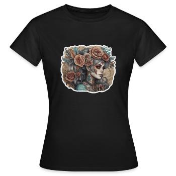 tattoo woman mexican style flower vintage skirt - Women's T-Shirt - black - Front - AI Model Female 172 dark (172cm)