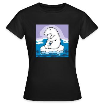 Maman ours polaire avec ses deux bébés sur une banquise - T-shirt Femme - noir - Devant - AI Model Female 172 dark (172cm)