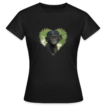 Heart-Shaped Design Featuring Bonobo Baby Ape - Women's T-Shirt - black - Front - AI Model Female 172 dark (172cm)