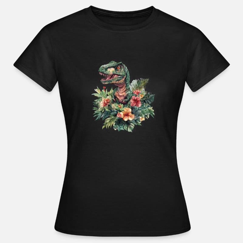 T-Rex between flowers - Women's T-Shirt - black
