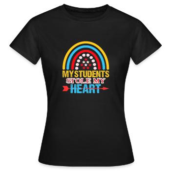 My students stole my heart - Women's T-Shirt - black - Front - AI Model Female 172 dark (172cm)