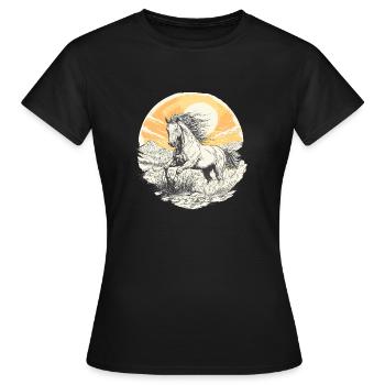 Reiten Pferd Sunset Vintage Reiterin Reiter - Frauen T-Shirt - Schwarz - Vorne - AI Model Female 172 dark (172cm)