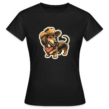 Linedance Geschenk Dackel mit Cowboyhut - Frauen T-Shirt - Schwarz - Vorne - AI Model Female 172 dark (172cm)