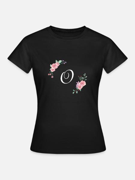 Rosa Blumenbuchstabe o - Frauen T-Shirt - Schwarz