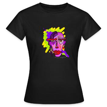 Neonfarbenes Linienporträt - Frauen T-Shirt - Schwarz - Vorne - AI Model Female 172 dark (172cm)