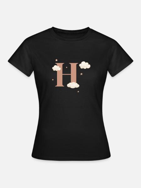 Buchstabe h bewölkt Sterne - Frauen T-Shirt - Schwarz