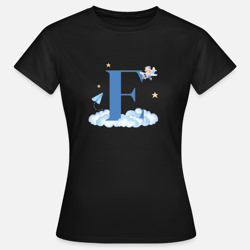 Letter e blue clouds airplane child - Women's T-Shirt - black