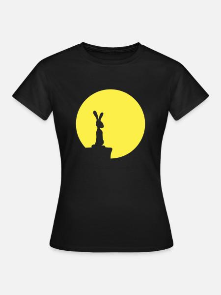 Rabbit Moon Cliff Mountain Night Round Sun Peeps Stands - Women's T-Shirt - black